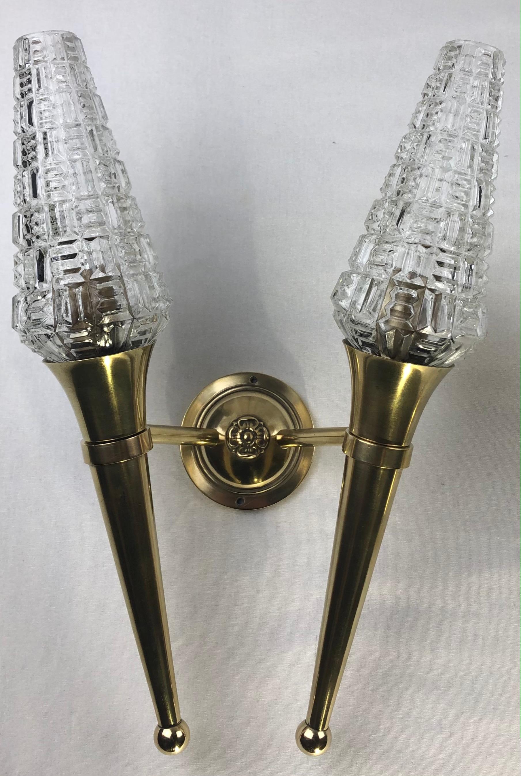 Pair of French Brass Two-Armed Wall Sconces — detail 3
