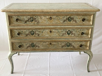 Pair of Venetian Hand-Painted Neoclassical Style Commodes or Chest of Drawers — detail 2