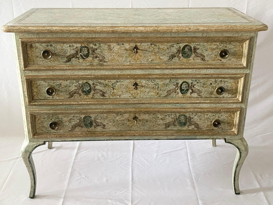 Pair of Venetian Hand-Painted Neoclassical Style Commodes or Chest of Drawers — detail 2