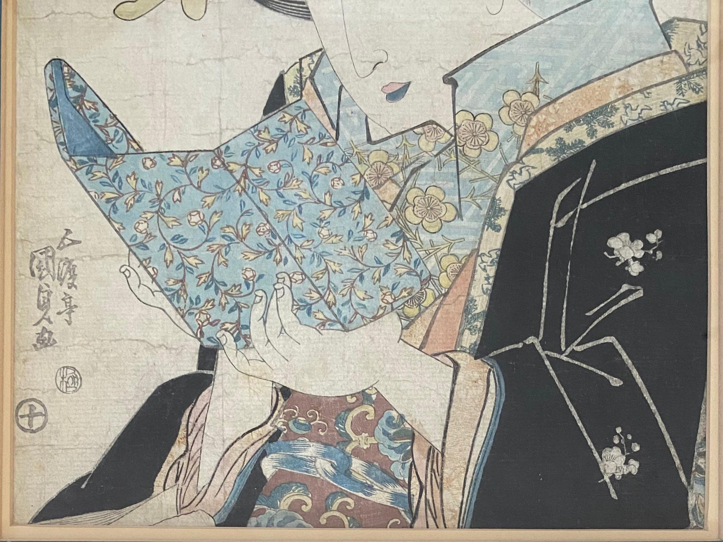 Pair of 19th Century Antique Japanese Woodblocks Prints Attrib. to Keisai Eisen — detail 6
