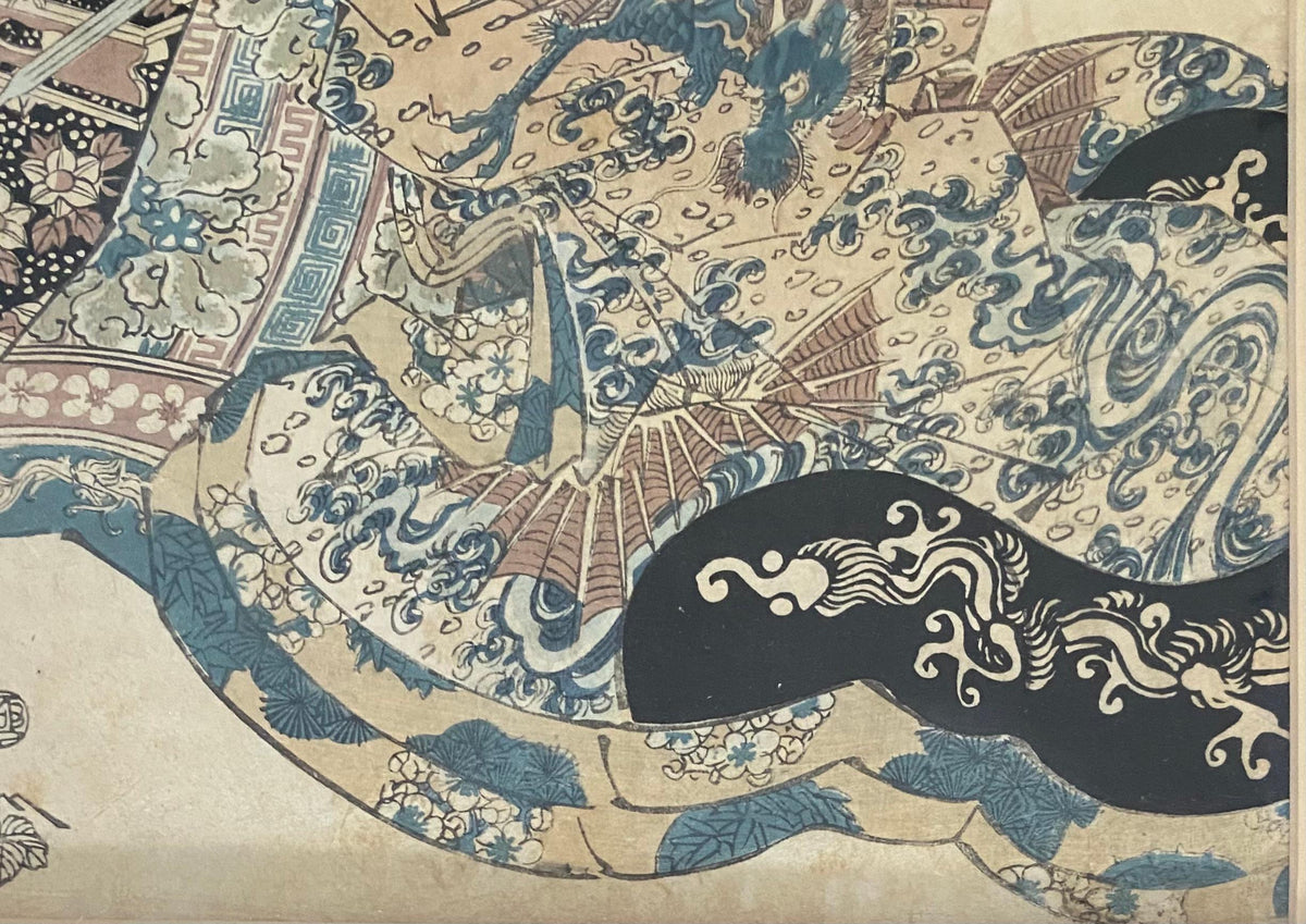 Pair of 19th Century Antique Japanese Woodblocks Prints Attrib. to Keisai Eisen — detail 3