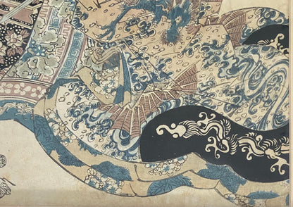 Pair of 19th Century Antique Japanese Woodblocks Prints Attrib. to Keisai Eisen — detail 3