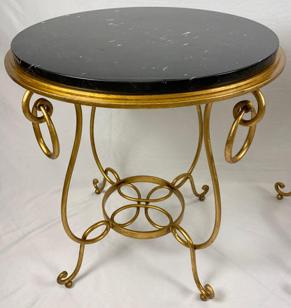 Pair of Rene Drouet Style Marble and Gilded Iron Side Tables — detail 11