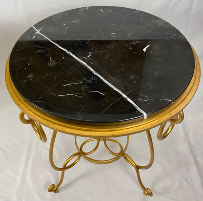 Pair of Rene Drouet Style Marble and Gilded Iron Side Tables — detail 3