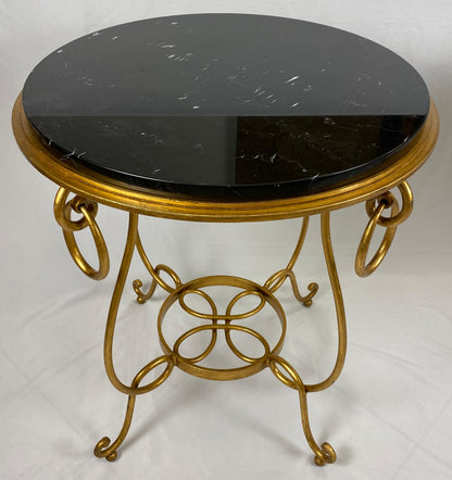 Pair of Rene Drouet Style Marble and Gilded Iron Side Tables — detail 2
