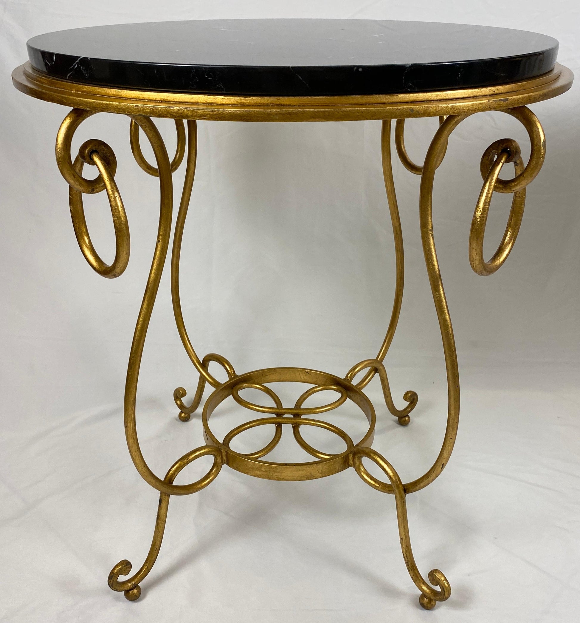 Pair of Rene Drouet Style Marble and Gilded Iron Side Tables — detail 4