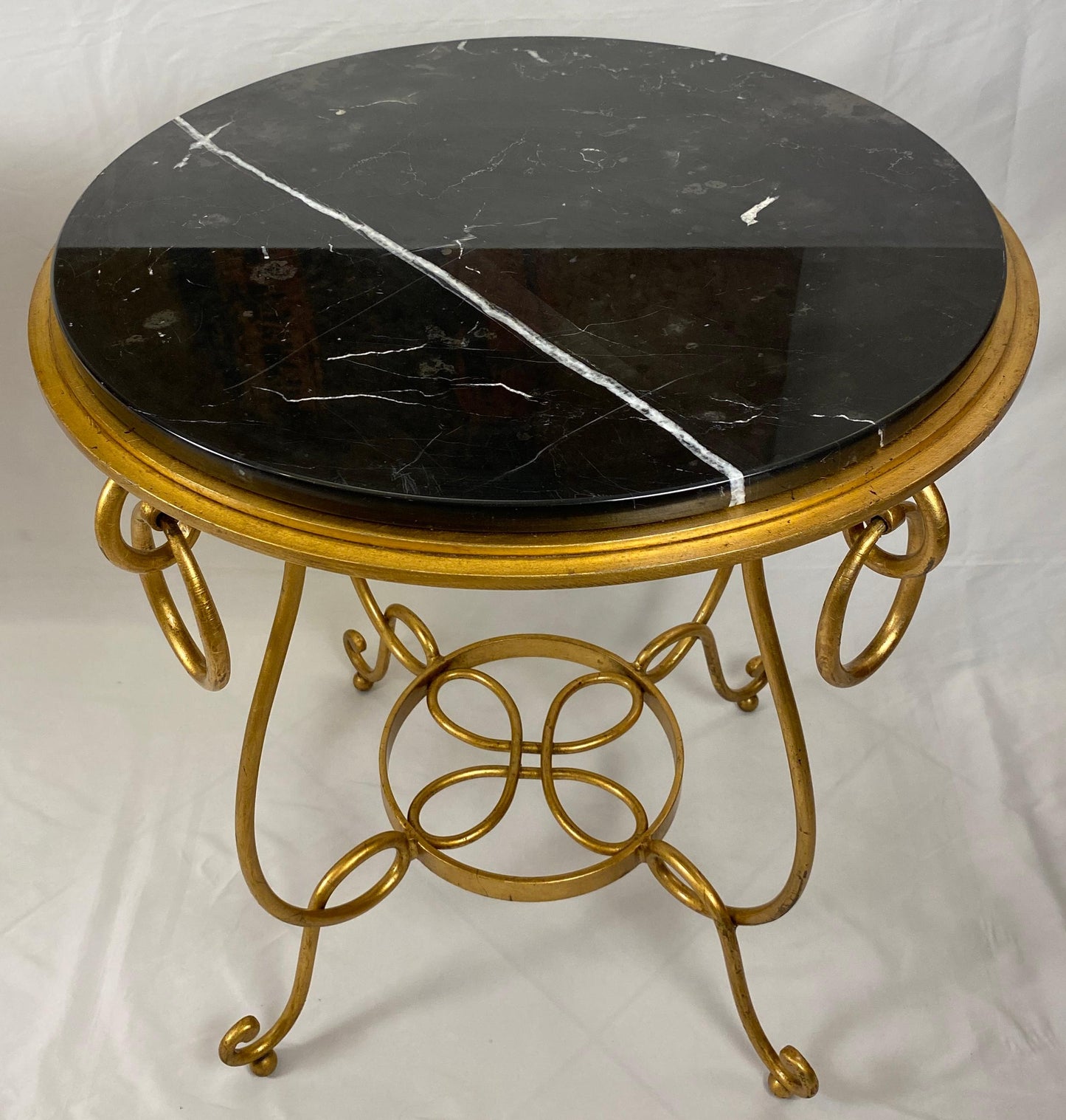 Pair of Rene Drouet Style Marble and Gilded Iron Side Tables — detail 5
