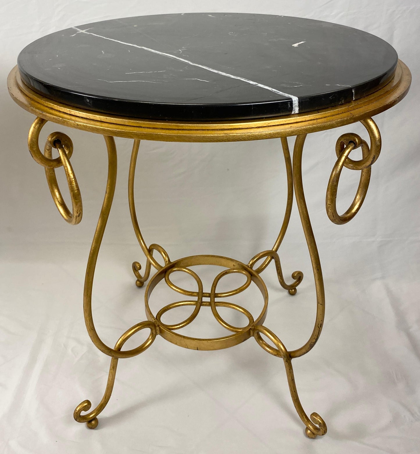 Pair of Rene Drouet Style Marble and Gilded Iron Side Tables — detail 6