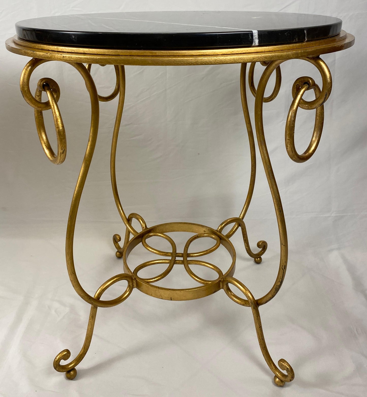 Pair of Rene Drouet Style Marble and Gilded Iron Side Tables — detail 7