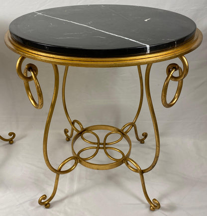 Pair of Rene Drouet Style Marble and Gilded Iron Side Tables — detail 8