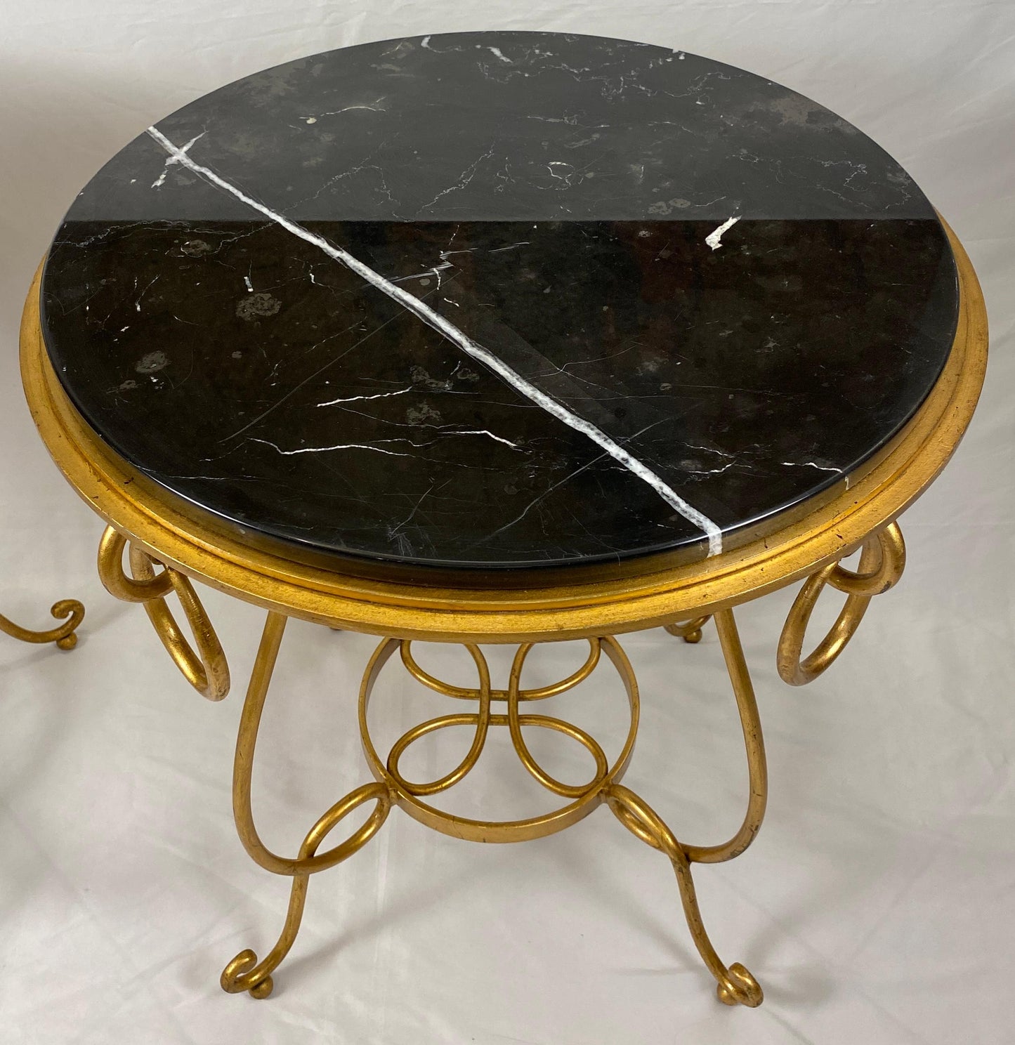 Pair of Rene Drouet Style Marble and Gilded Iron Side Tables — detail 9