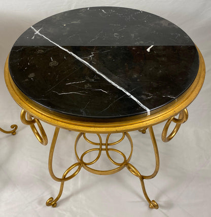 Pair of Rene Drouet Style Marble and Gilded Iron Side Tables — detail 9