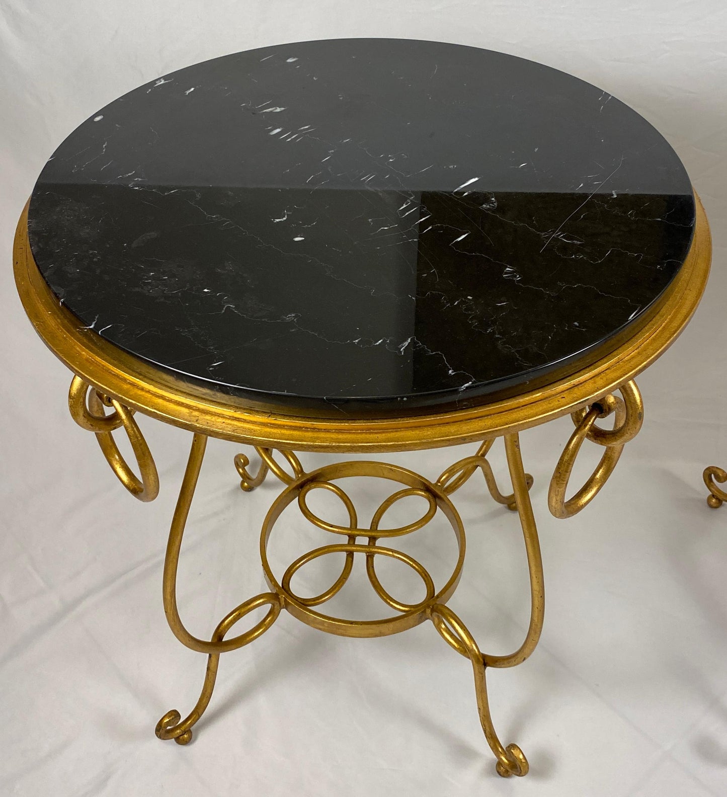 Pair of Rene Drouet Style Marble and Gilded Iron Side Tables — detail 10