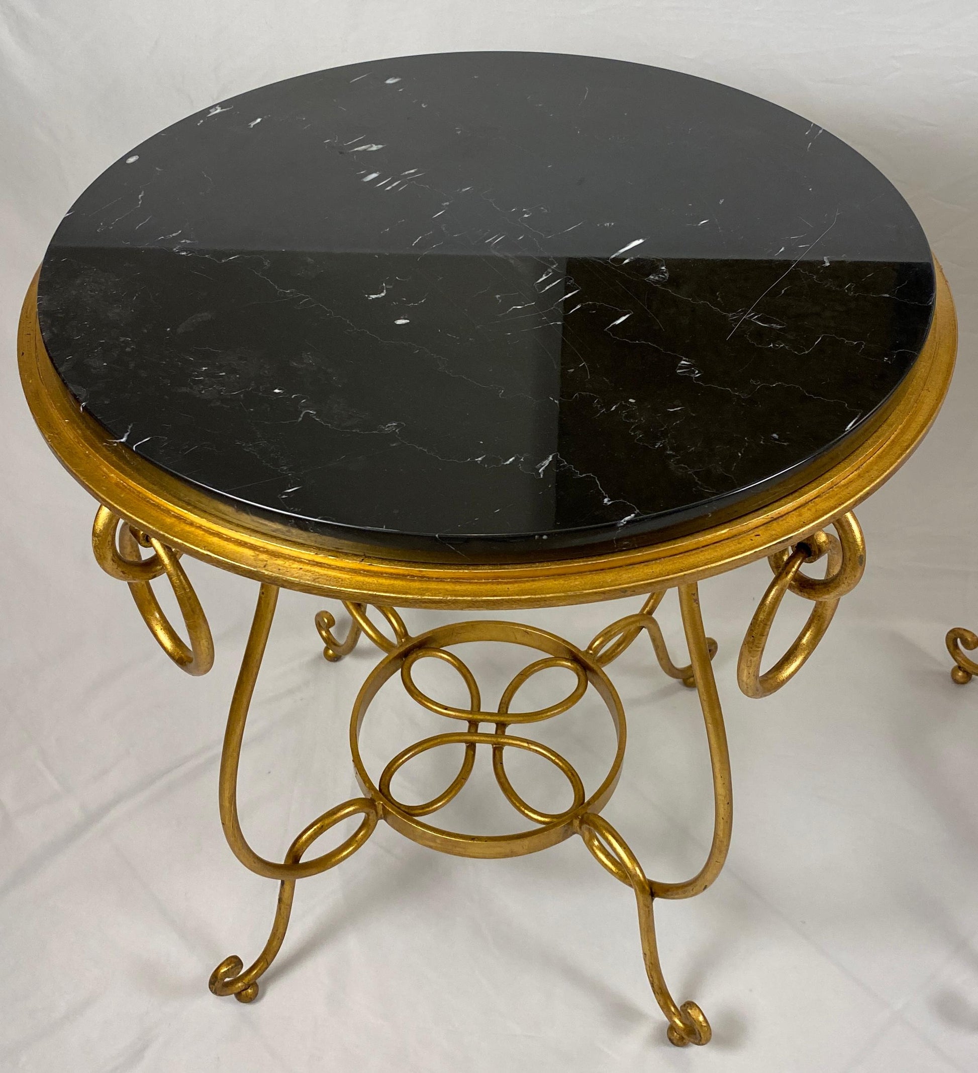 Pair of Rene Drouet Style Marble and Gilded Iron Side Tables — detail 10