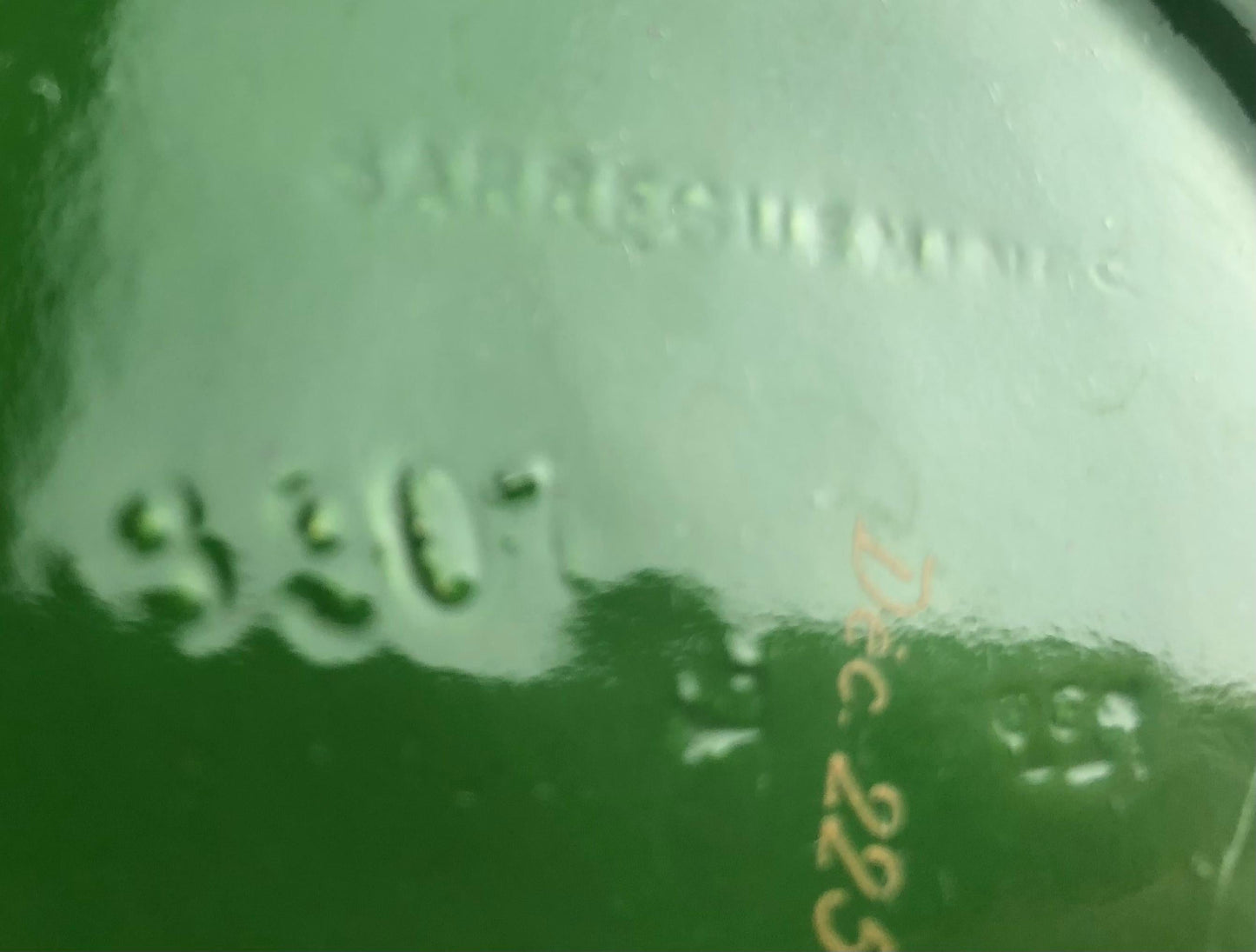 Green & Gold Pair of French Art Deco Porcelain Vases by Sarreguemines — detail 5