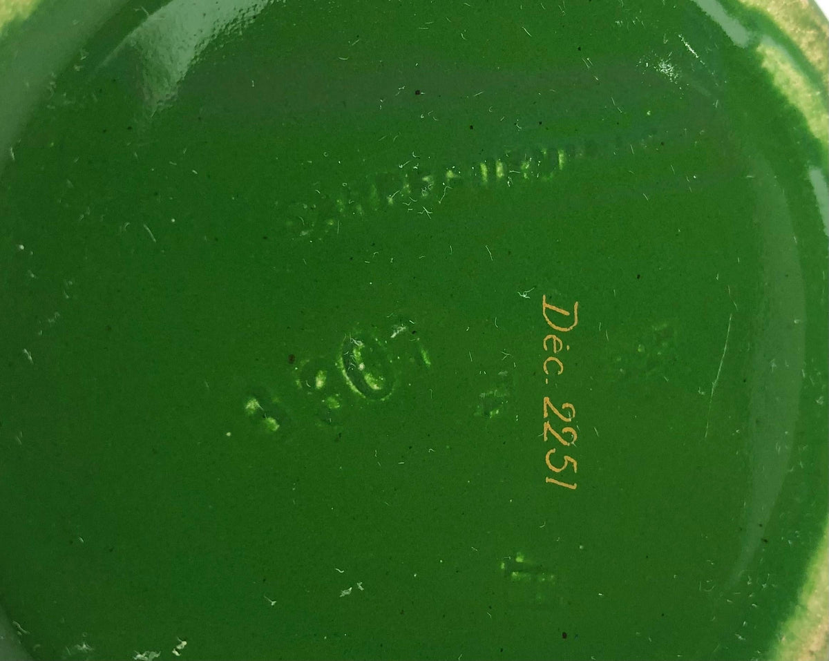 Green & Gold Pair of French Art Deco Porcelain Vases by Sarreguemines — detail 6