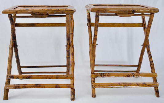Pair of Bamboo Folding End Tables, Serving or Side Tables — detail 2
