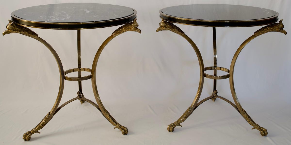 Pair of End Tables by Alberto Orlandi, Pair of Gueridon Tables with Marble Tops — detail 2