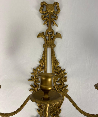 Pair of French Louis XV Style Gilt Bronze Wall Sconces — detail 2