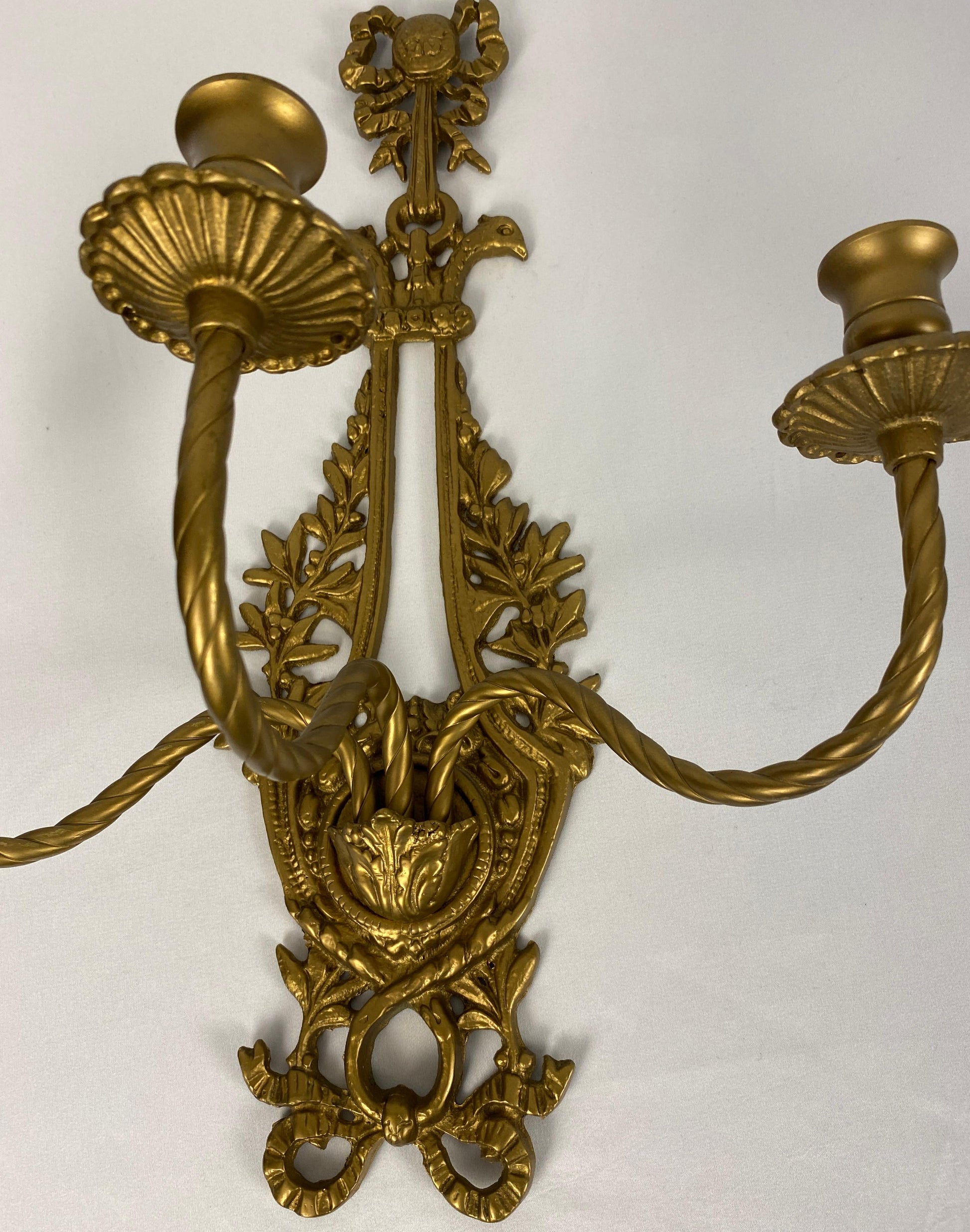 Pair of French Louis XV Style Gilt Bronze Wall Sconces — detail 4