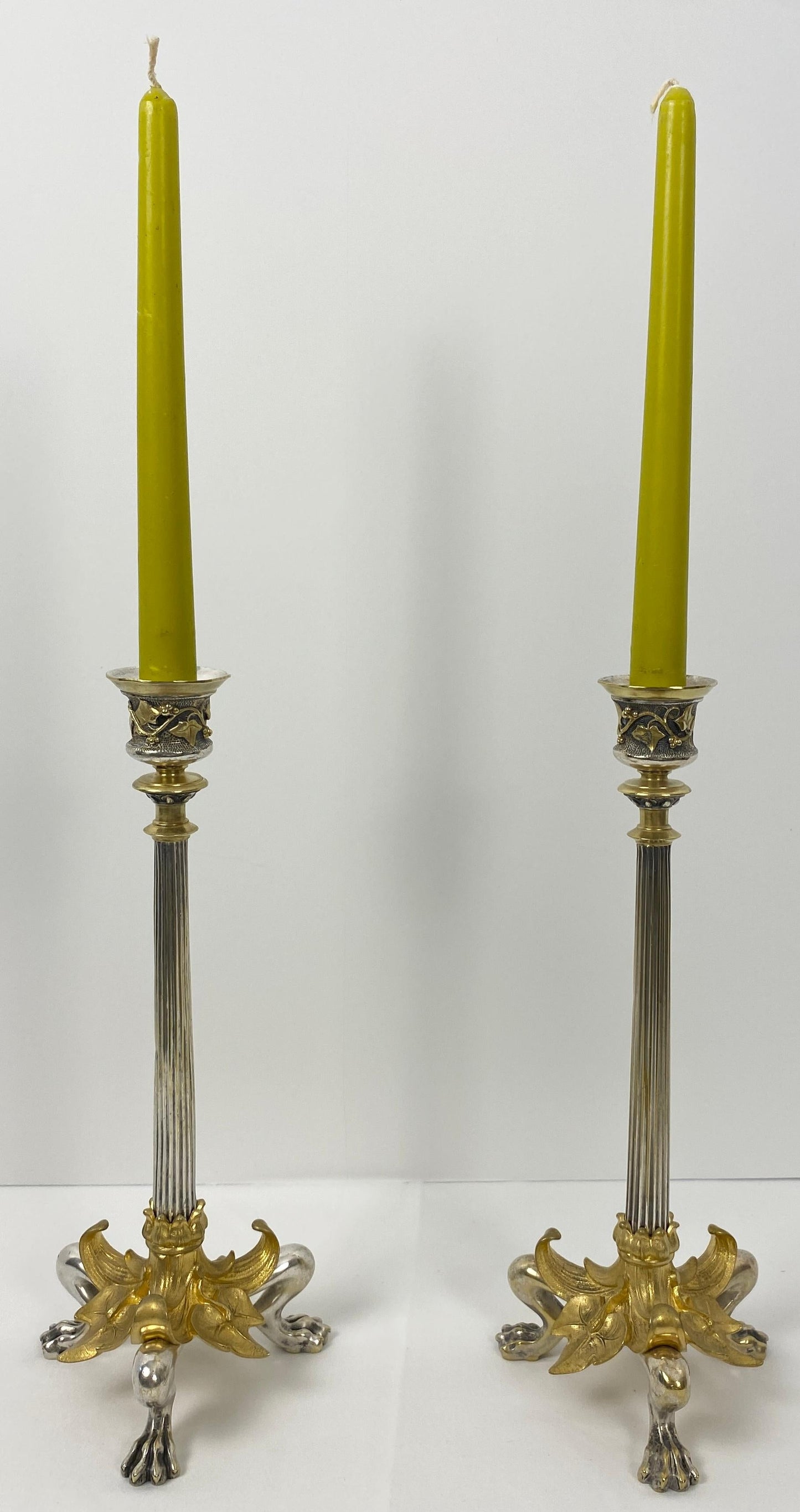 Pair of French Empire Gilt Bronze Candlesticks with Hoofed Faun Feet, circa 1890 — detail 2