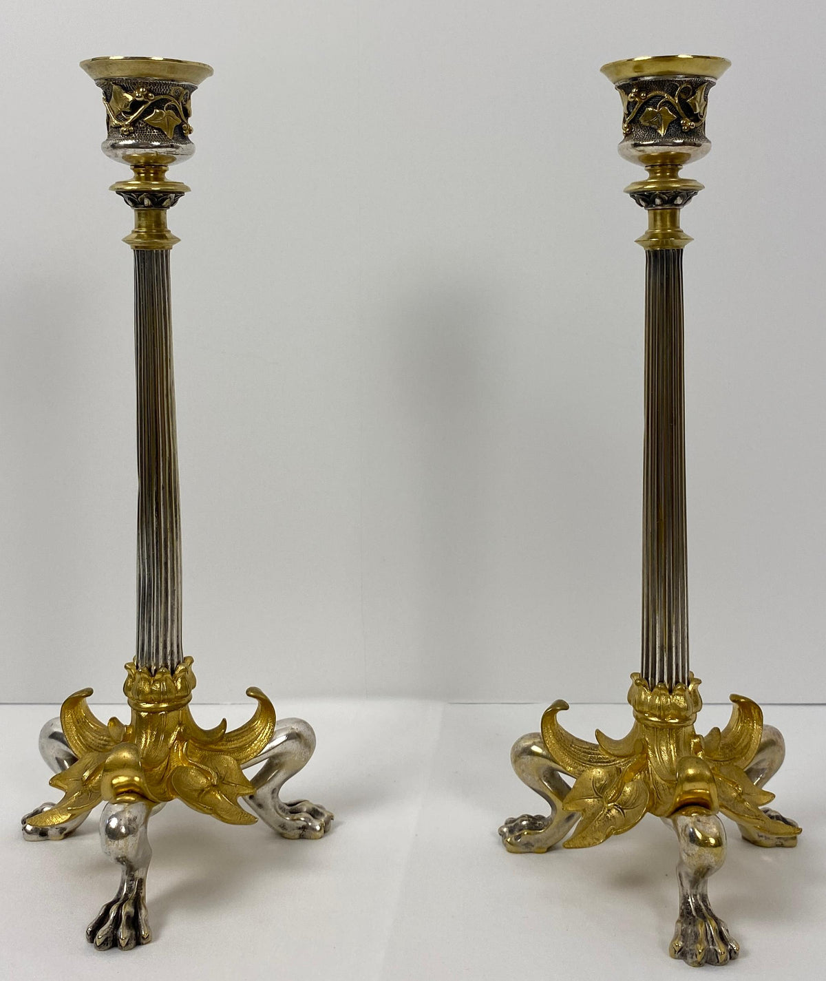 Pair of French Empire Gilt Bronze Candlesticks with Hoofed Faun Feet, circa 1890 — detail 3