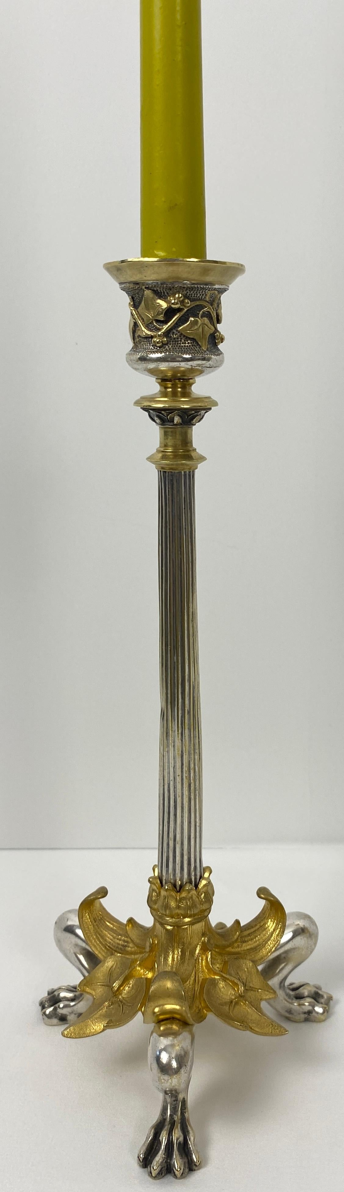 Pair of French Empire Gilt Bronze Candlesticks with Hoofed Faun Feet, circa 1890 — detail 4