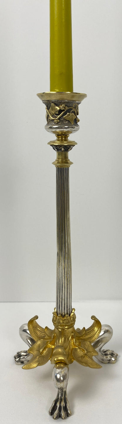 Pair of French Empire Gilt Bronze Candlesticks with Hoofed Faun Feet, circa 1890 — detail 4