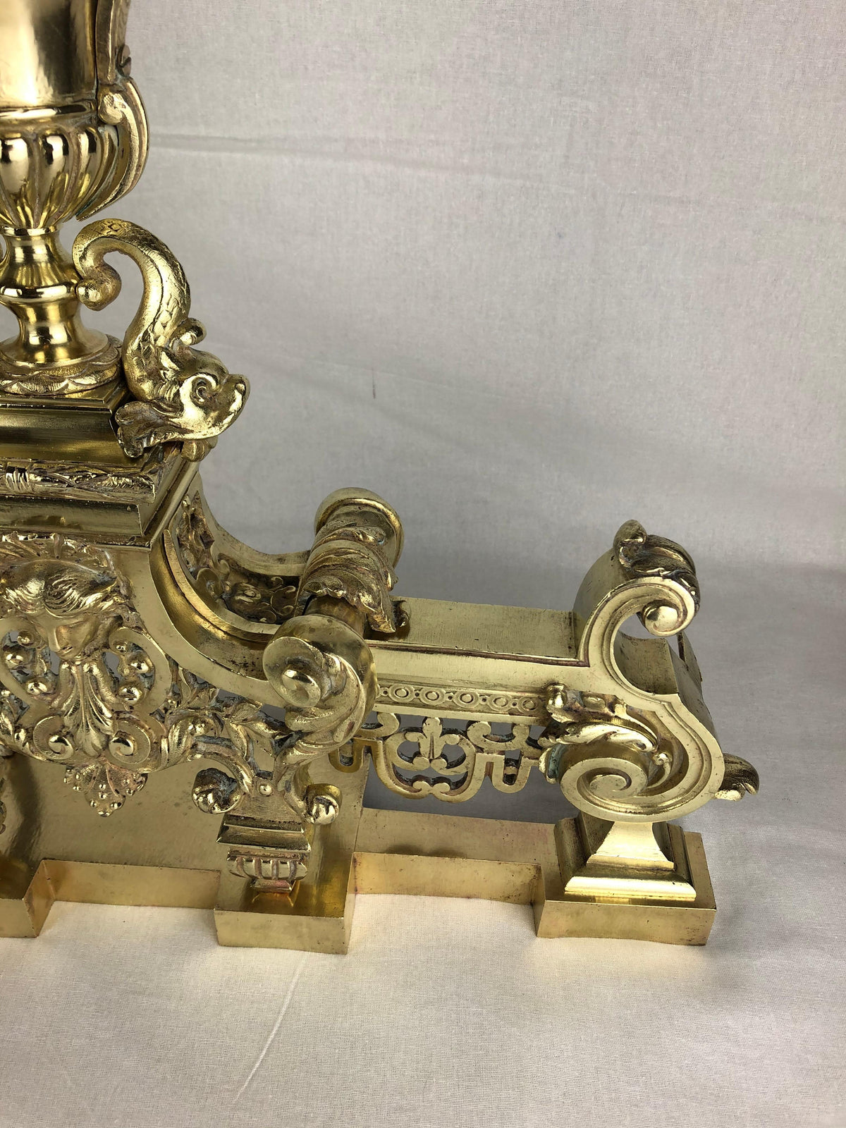 18th Century French Louis XVI Gilded Bronze Fireplace Chenets or Urn Andirons — detail 11