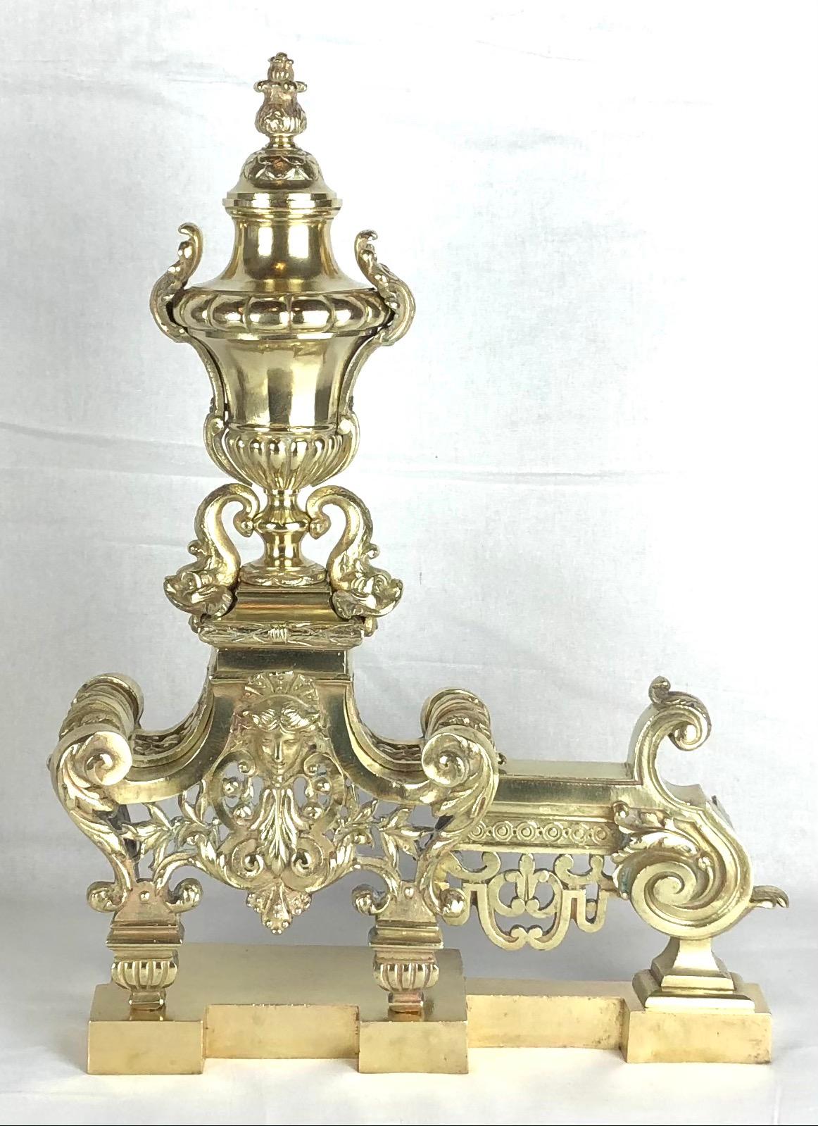 18th Century French Louis XVI Gilded Bronze Fireplace Chenets or Urn Andirons — detail 16