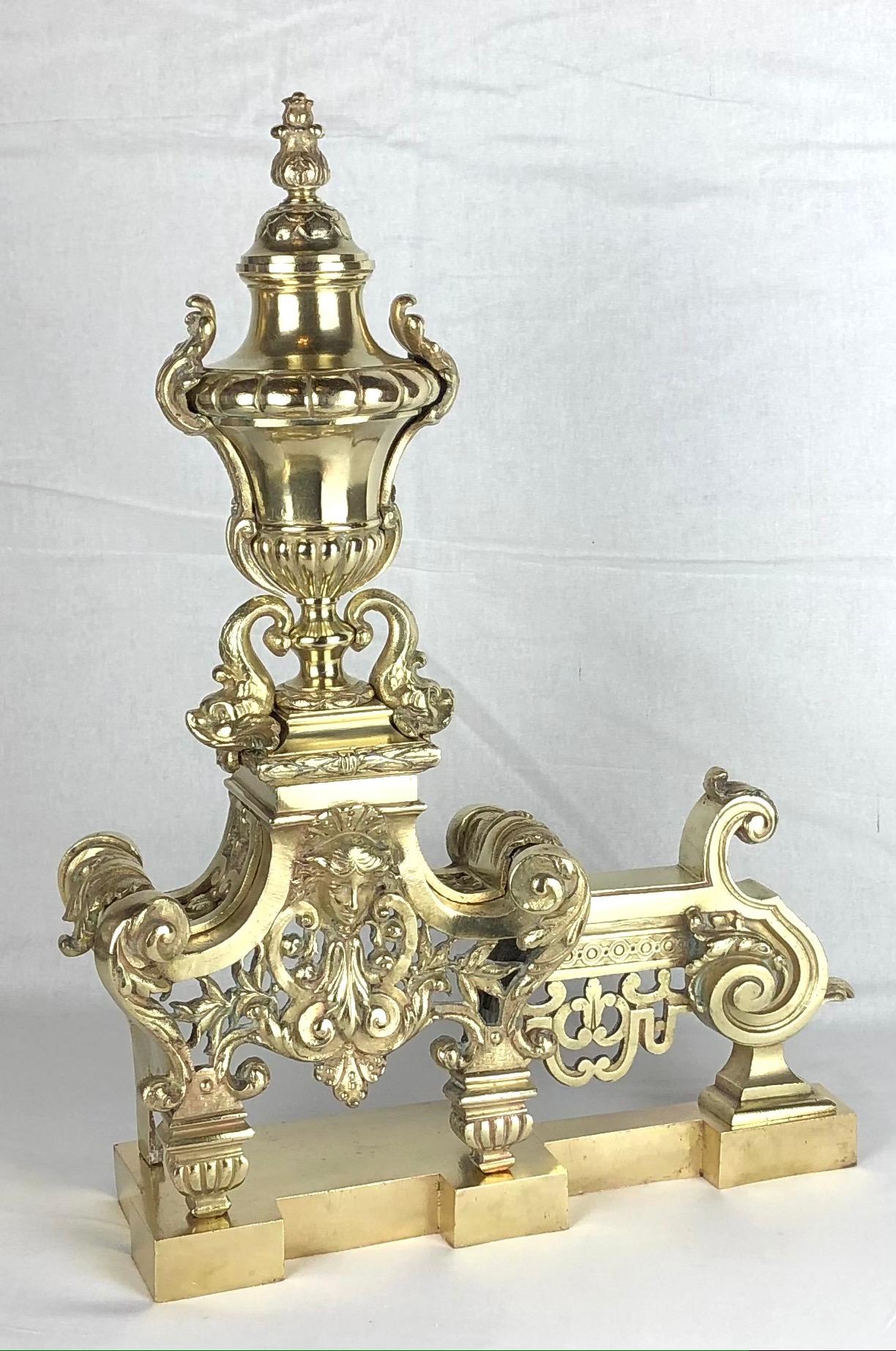 18th Century French Louis XVI Gilded Bronze Fireplace Chenets or Urn Andirons — detail 8