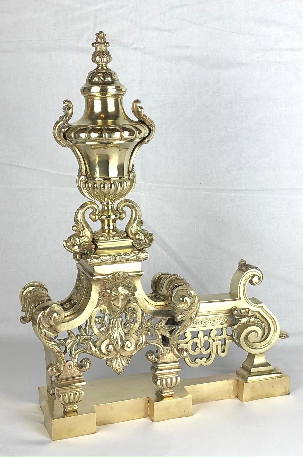18th Century French Louis XVI Gilded Bronze Fireplace Chenets or Urn Andirons — detail 8