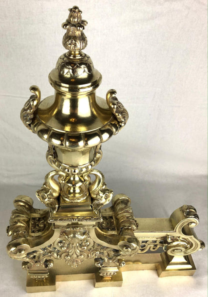 18th Century French Louis XVI Gilded Bronze Fireplace Chenets or Urn Andirons — detail 12