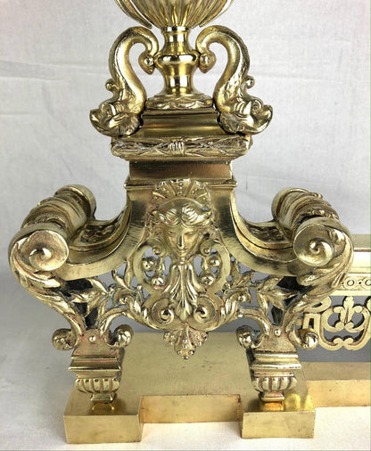18th Century French Louis XVI Gilded Bronze Fireplace Chenets or Urn Andirons — detail 5