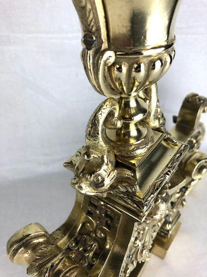 18th Century French Louis XVI Gilded Bronze Fireplace Chenets or Urn Andirons — detail 15