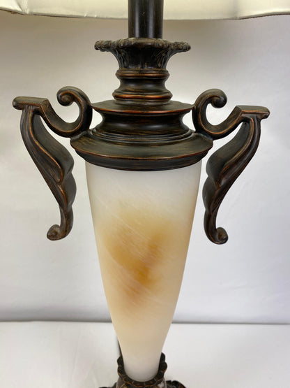 Pair of Neoclassical Faux Alabaster Table Lamps Beige — detail 4
