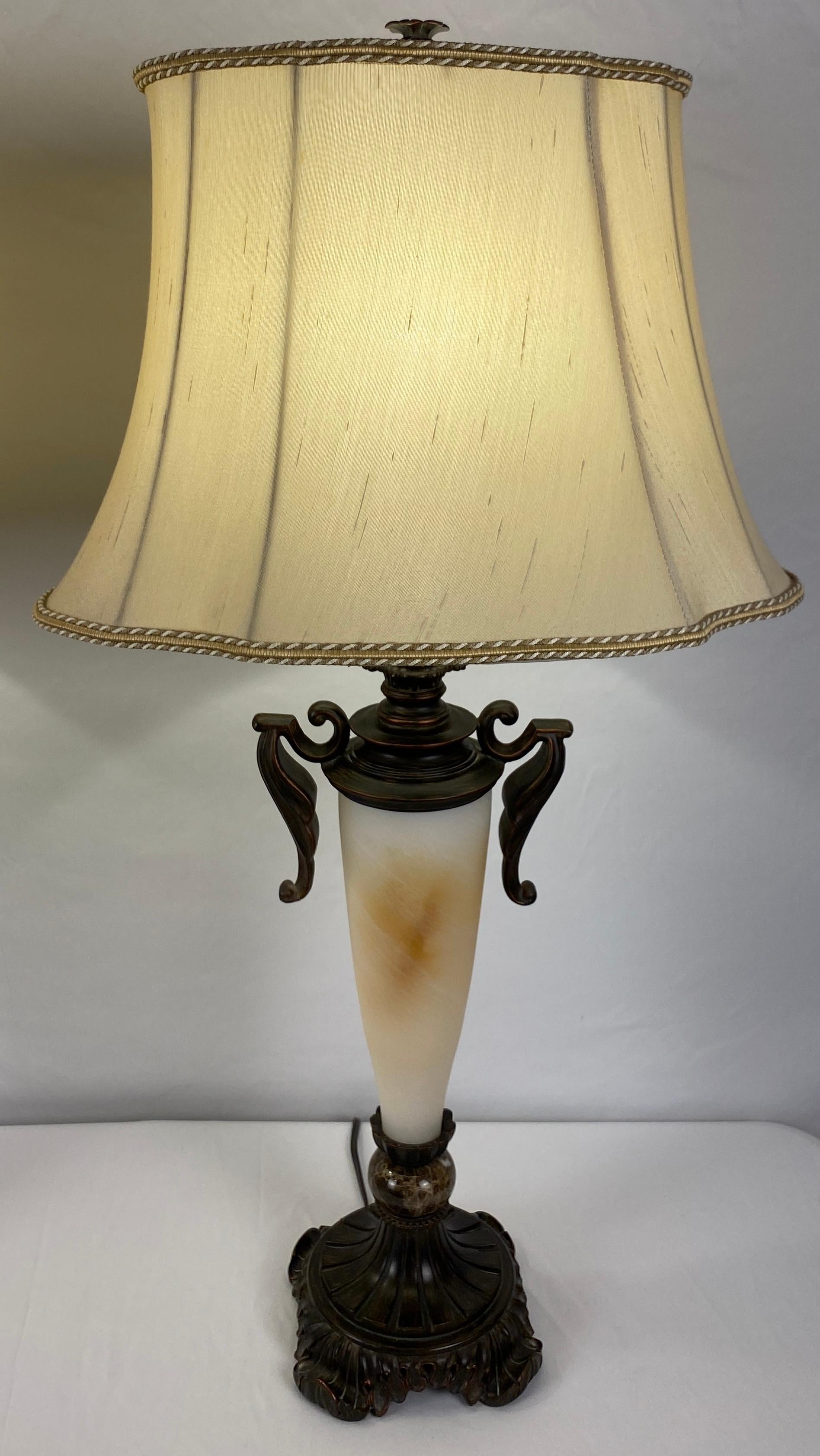 Pair of Neoclassical Faux Alabaster Table Lamps Beige — detail 8
