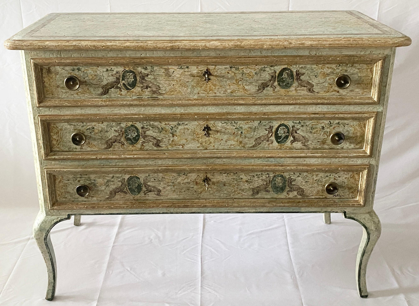Pair of Venetian Hand-Painted Neoclassical Style Commodes or Chest of Drawers — detail 9