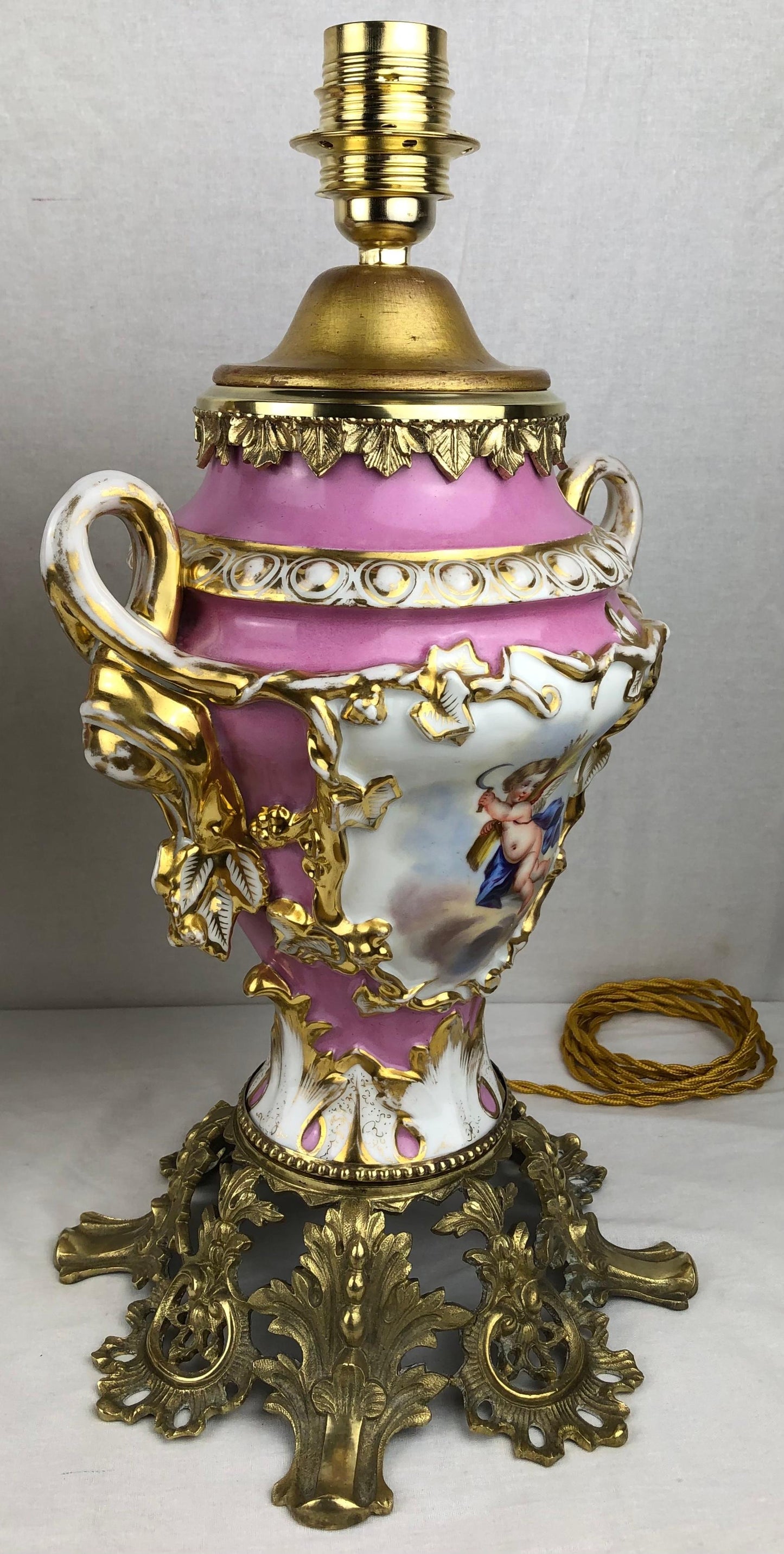 Pair of 19th Century Porcelain Ormolu Mounted Table Lamps by Sevres — detail 3