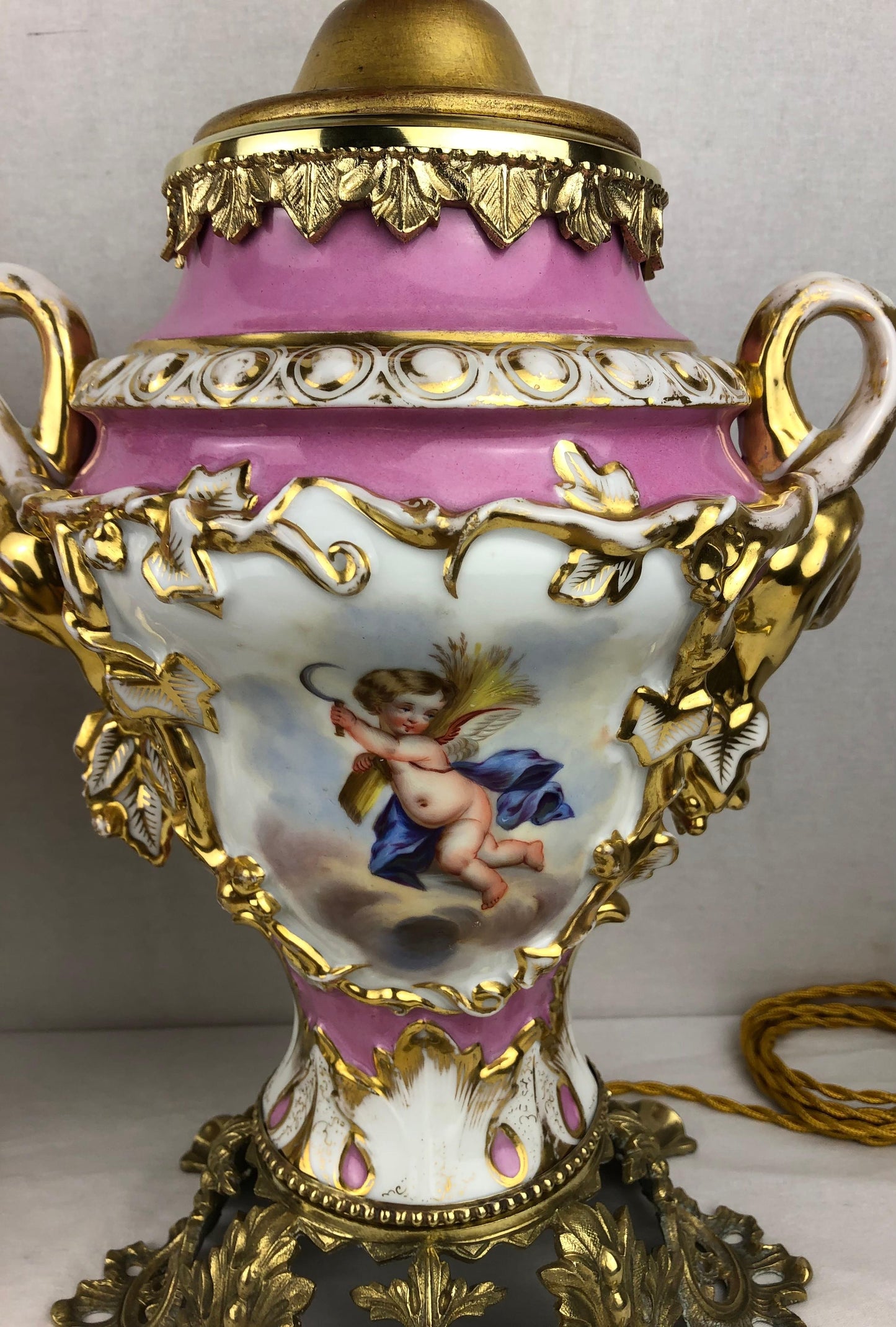 Pair of 19th Century Porcelain Ormolu Mounted Table Lamps by Sevres — detail 5