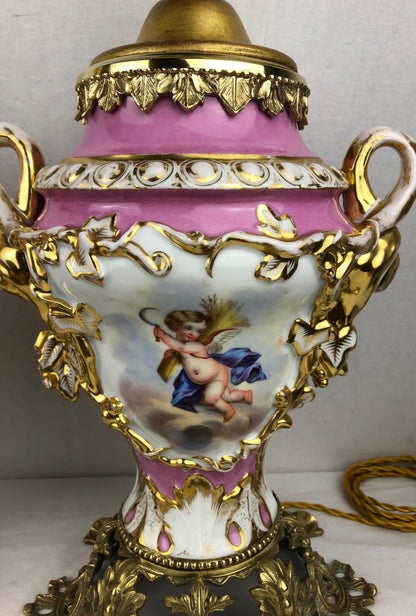 Pair of 19th Century Porcelain Ormolu Mounted Table Lamps by Sevres — detail 5