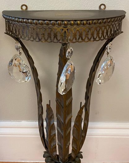Pair of Italian Metal & Crystal Wall Brackets Shelves — detail 5