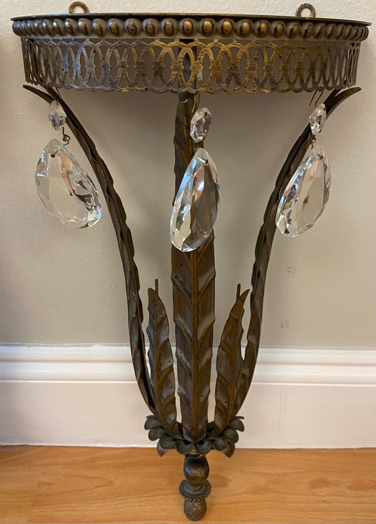 Pair of Italian Metal & Crystal Wall Brackets Shelves — detail 7