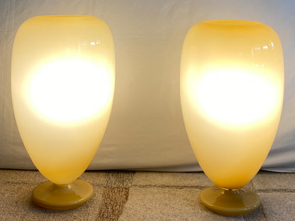 Monumental Pair of Italian Biomorphic Amber Blown Glass Balloon Lamps, circa 1970s — detail 4