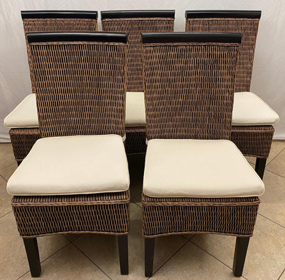 Rattan Patio Furniture Set, Glass Top Table and 5 Chair Set, Wicker Dining Set — detail 2