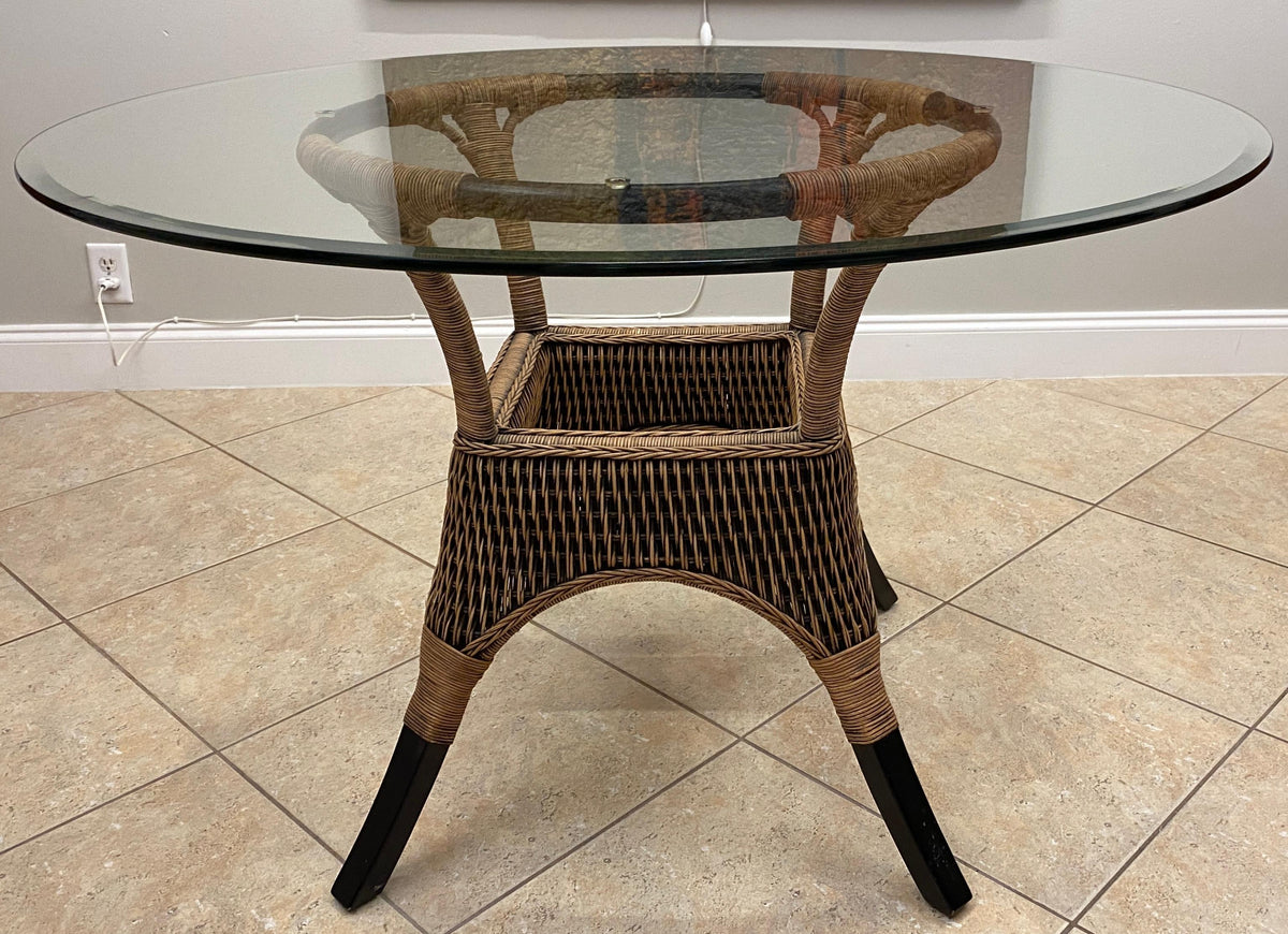 Rattan Patio Furniture Set, Glass Top Table and 5 Chair Set, Wicker Dining Set — detail 3