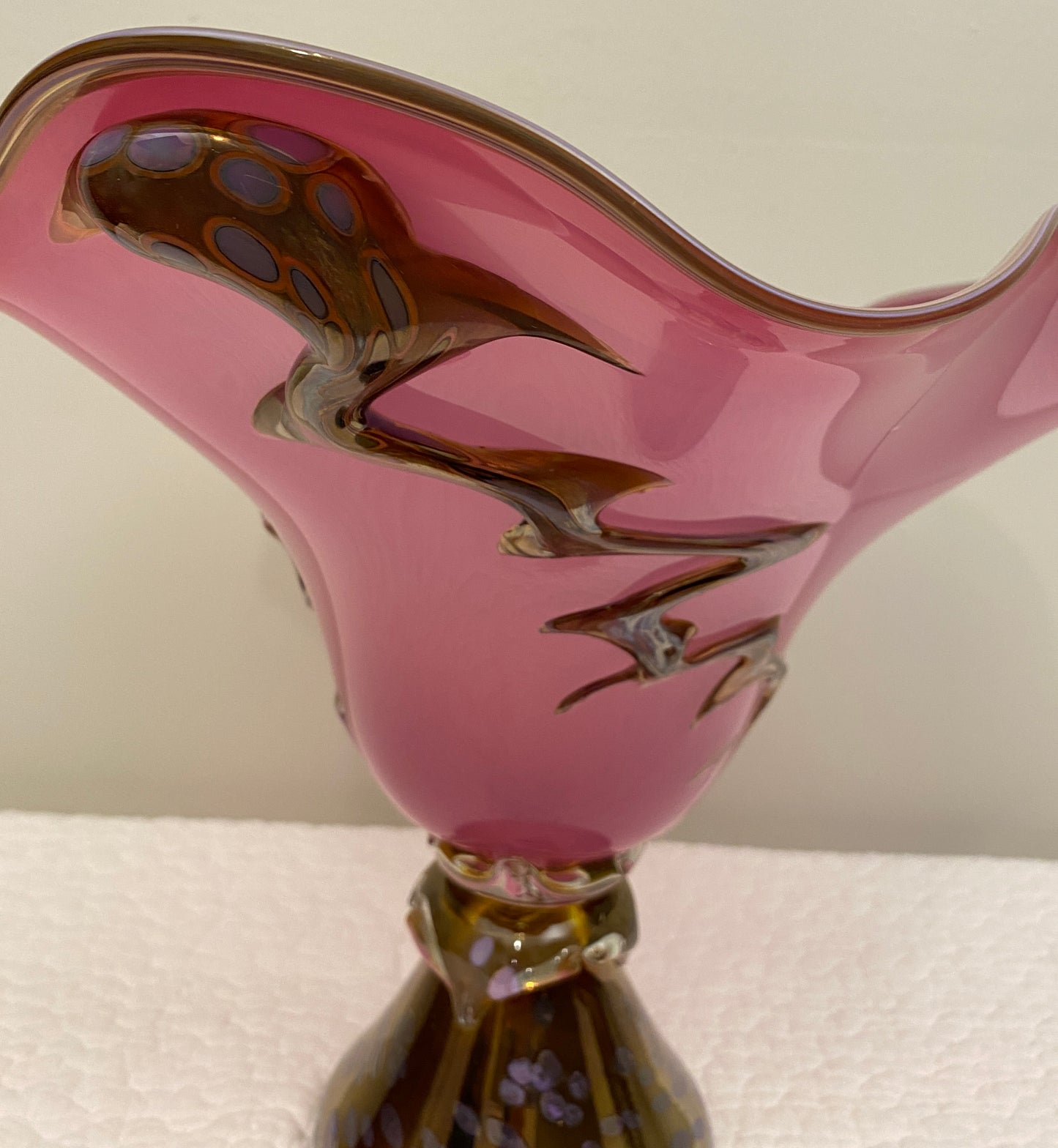 Large Murano Art Glass Centerpiece Bowl in Amethyst and Gold Aventurine, Italy, 1970s — detail 7
