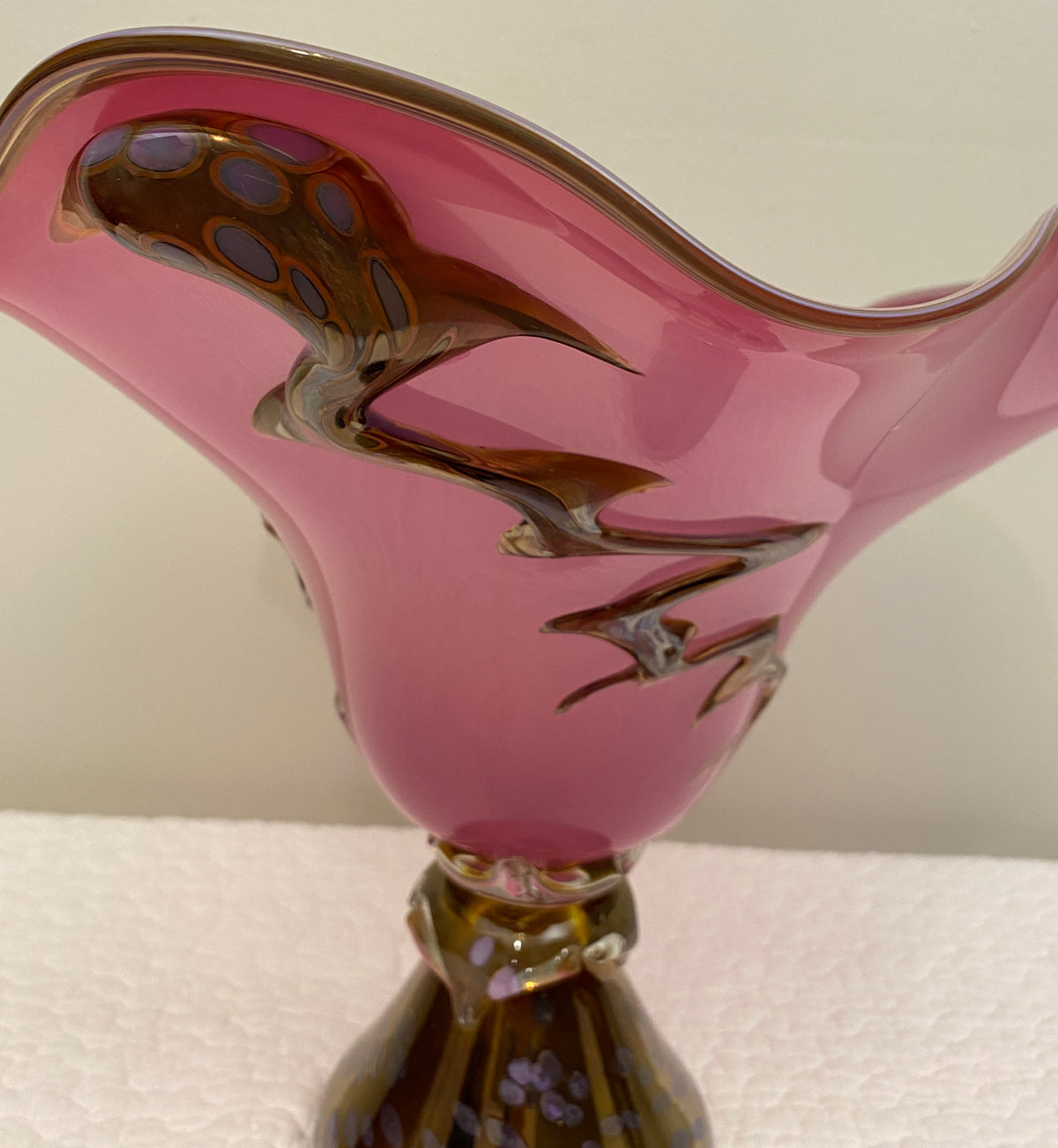 Large Murano Art Glass Centerpiece Bowl in Amethyst and Gold Aventurine, Italy, 1970s — detail 7