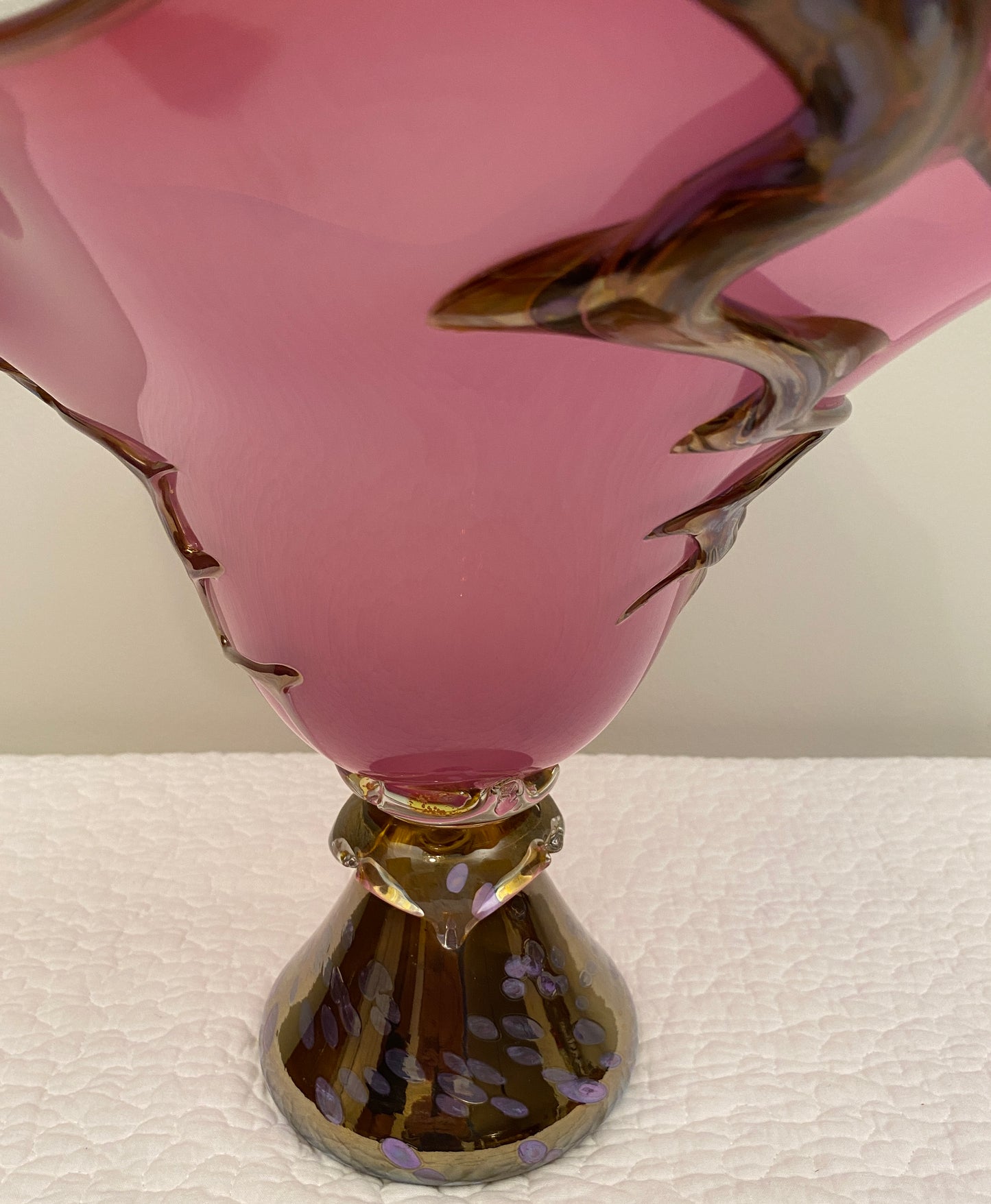 Large Murano Art Glass Centerpiece Bowl in Amethyst and Gold Aventurine, Italy, 1970s — detail 6