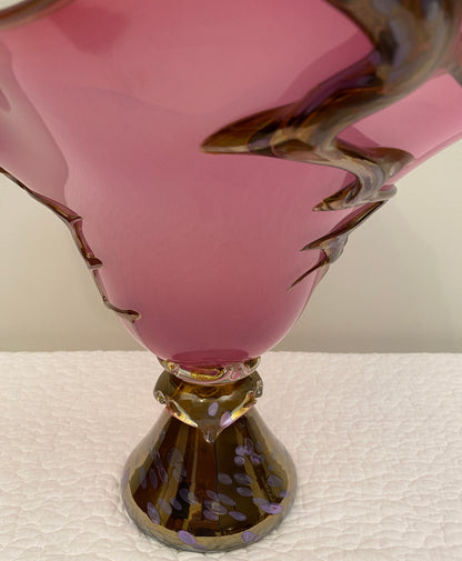 Large Murano Art Glass Centerpiece Bowl in Amethyst and Gold Aventurine, Italy, 1970s — detail 6